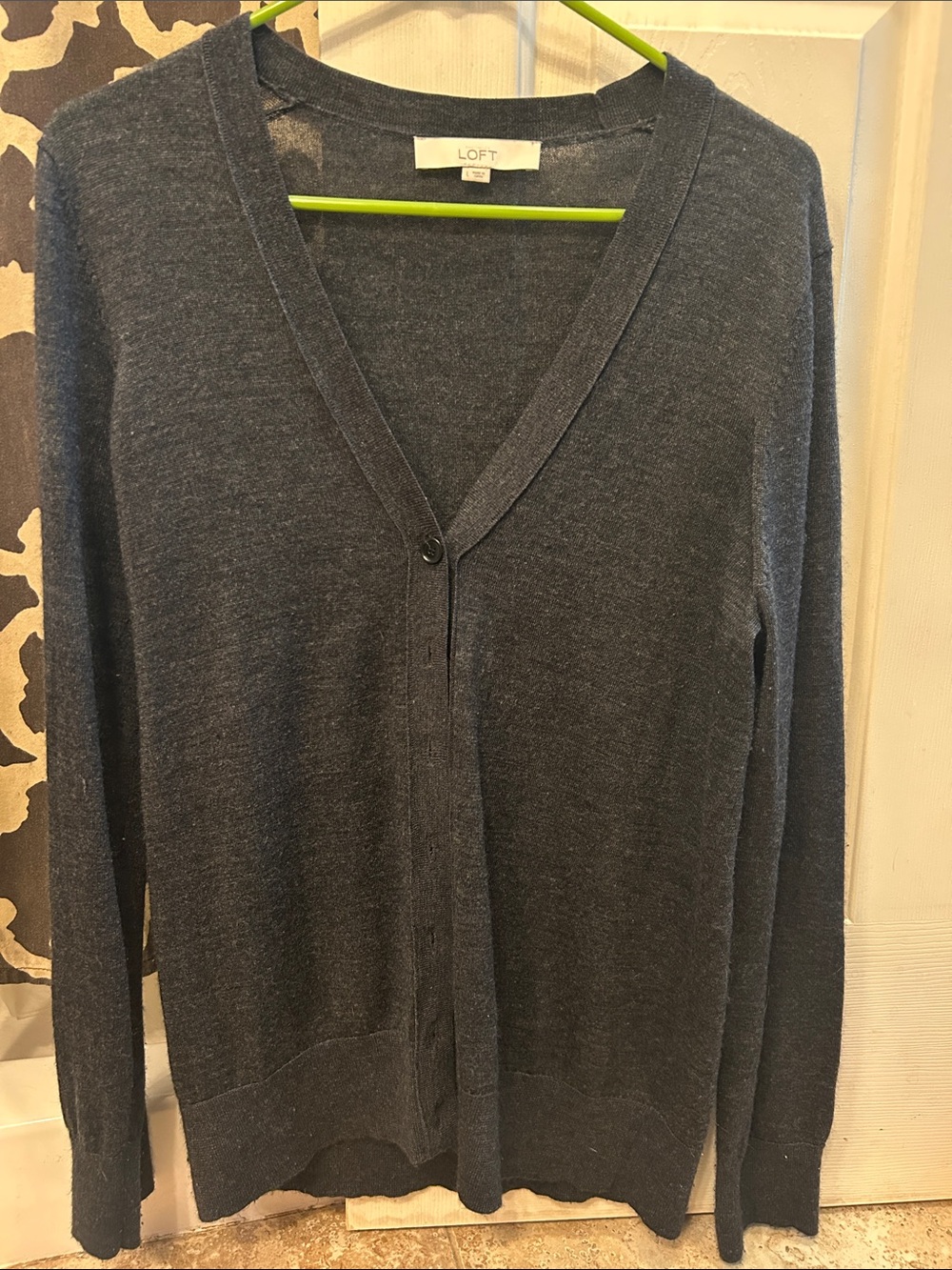 LOFT Dark Charcoal V-Neck Button Cardigan